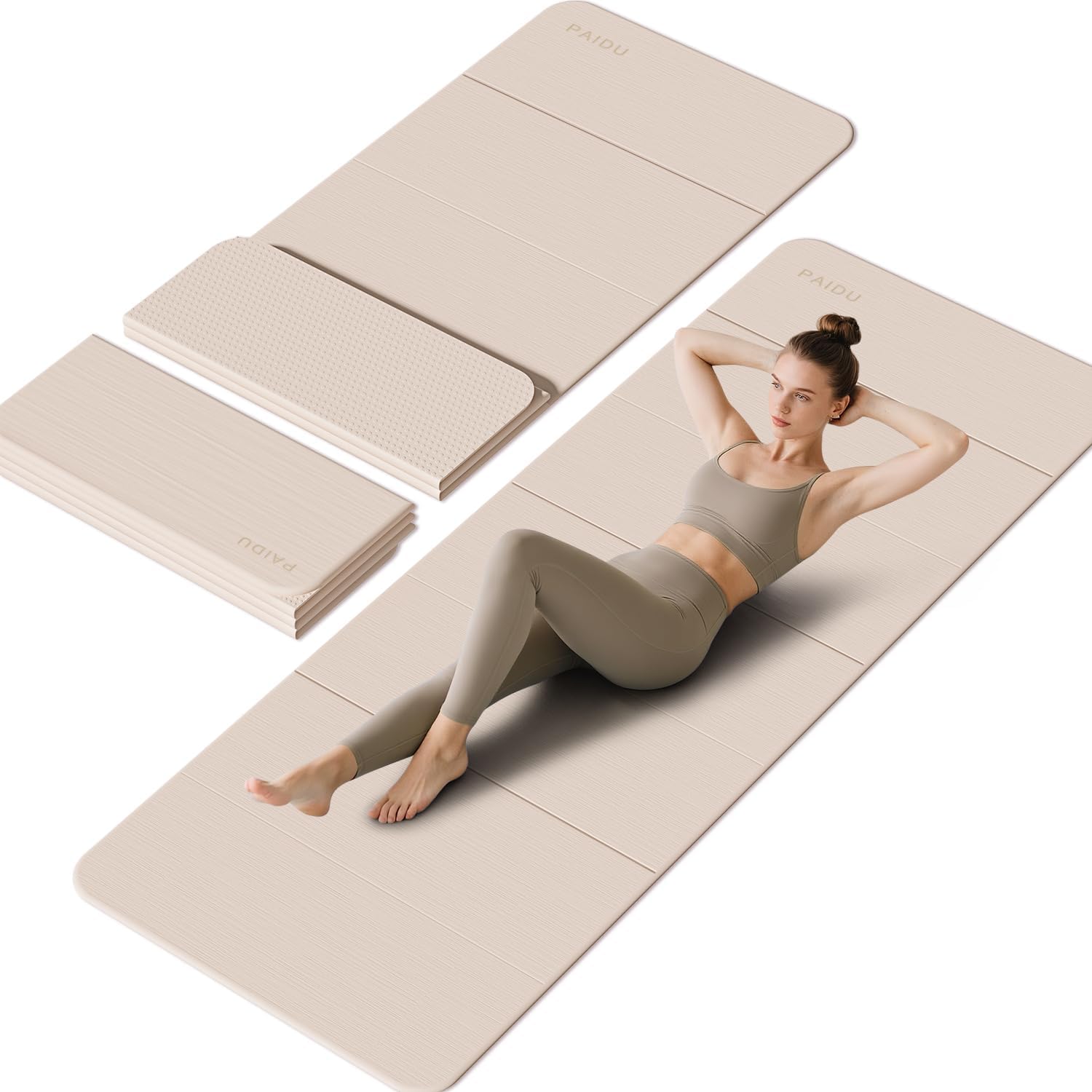 PAIDU Foldable Yoga Mat - 10mm Extra Thick, 75"26" Non-Slip Exercise Fitness Mat | SGS Eco-Certified, Portable for Yoga/Pilates/Studio/Home Workout