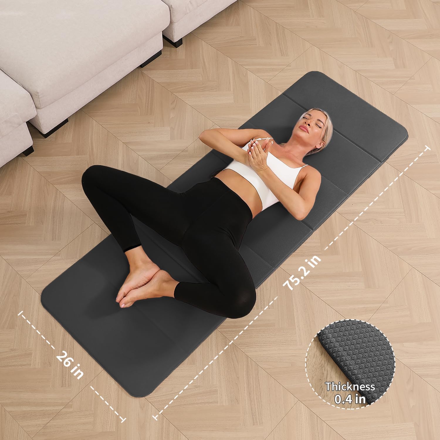 PAIDU Foldable Yoga Mat - 10mm Extra Thick, 75"26" Non-Slip Exercise Fitness Mat | SGS Eco-Certified, Portable for Yoga/Pilates/Studio/Home Workout