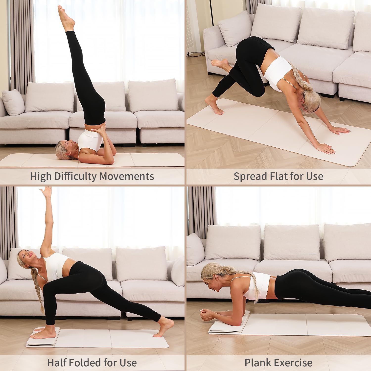 PAIDU Foldable Yoga Mat - 10mm Extra Thick, 75"26" Non-Slip Exercise Fitness Mat | SGS Eco-Certified, Portable for Yoga/Pilates/Studio/Home Workout