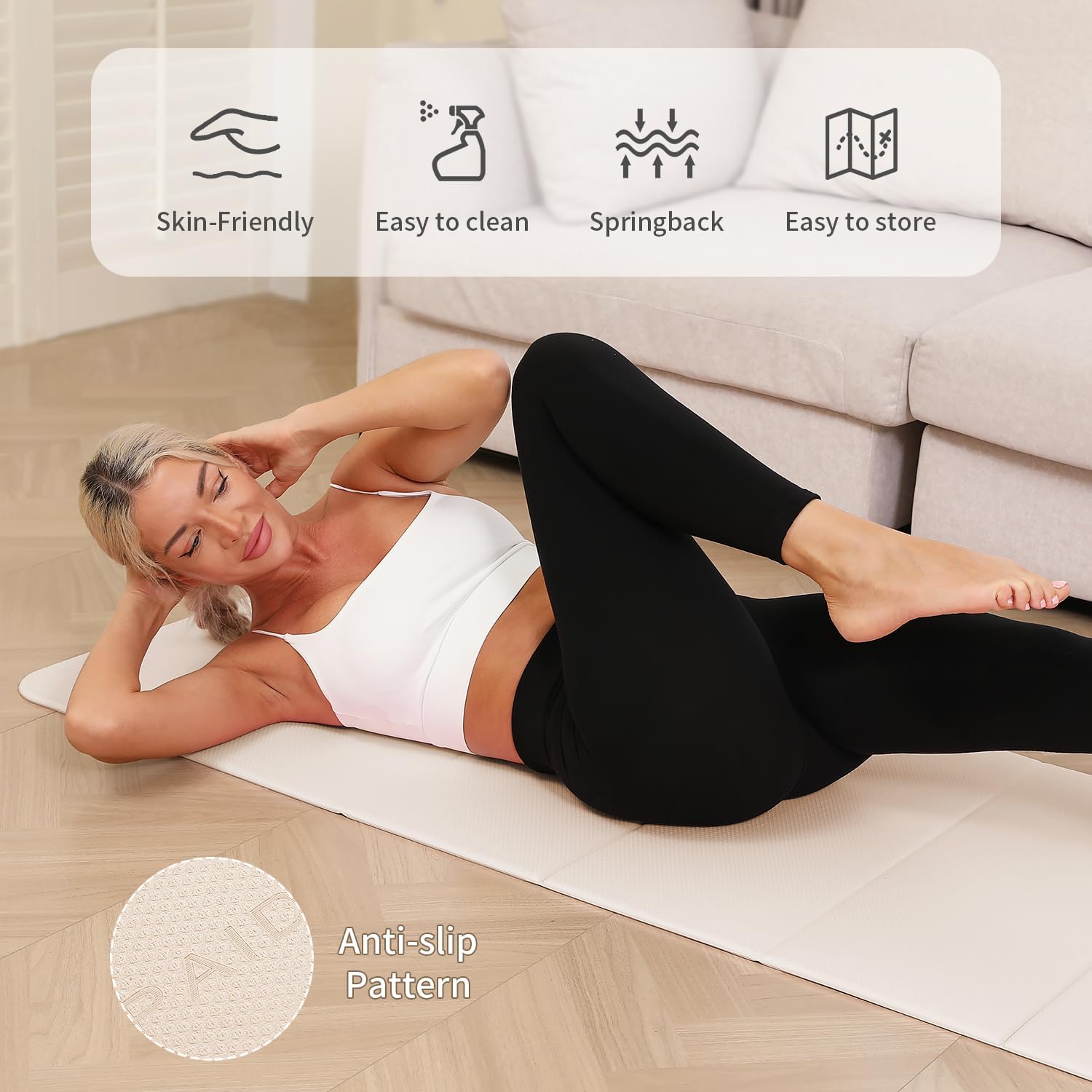 PAIDU Foldable Yoga Mat - 10mm Extra Thick, 75"26" Non-Slip Exercise Fitness Mat | SGS Eco-Certified, Portable for Yoga/Pilates/Studio/Home Workout