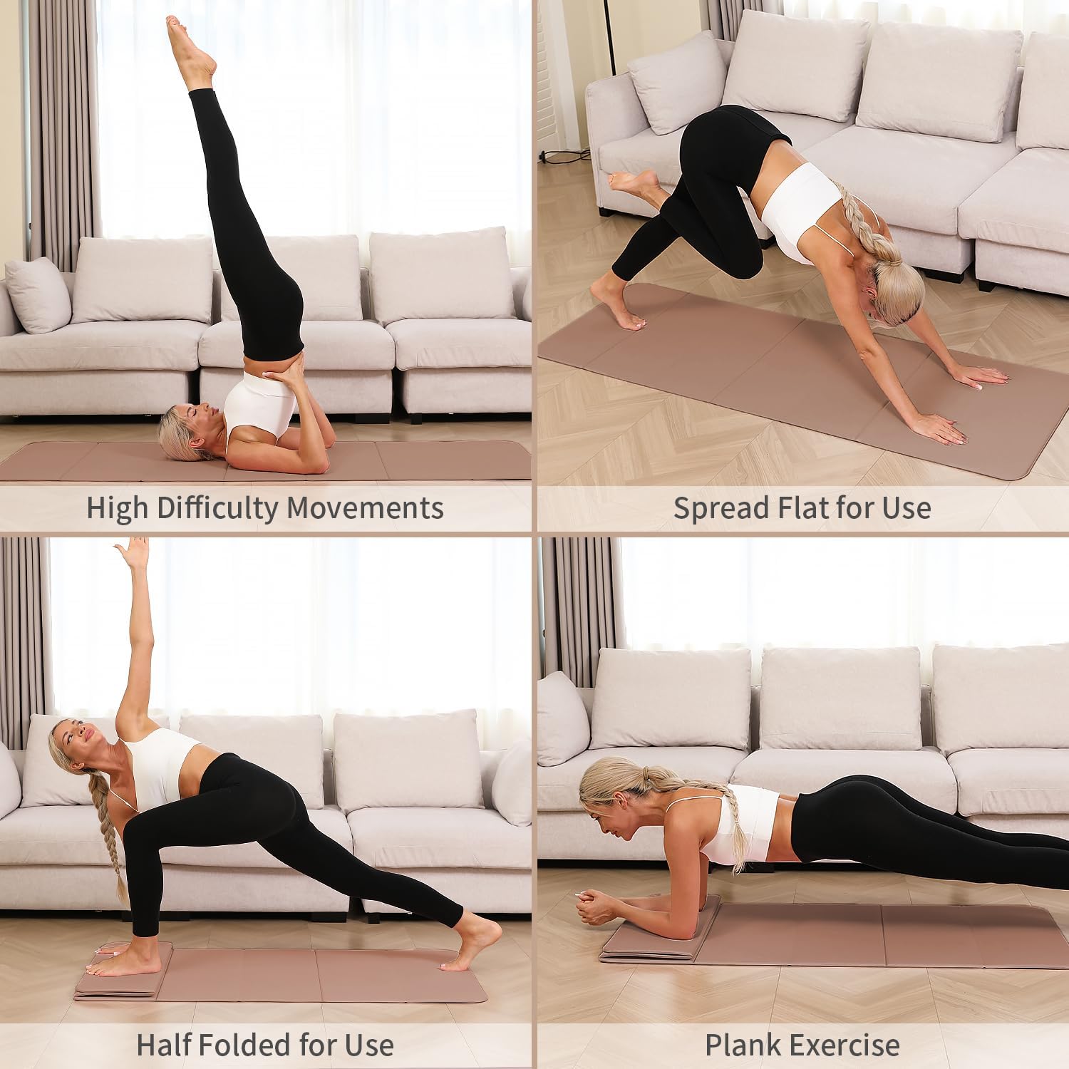 PAIDU Foldable Yoga Mat - 10mm Extra Thick, 75"26" Non-Slip Exercise Fitness Mat | SGS Eco-Certified, Portable for Yoga/Pilates/Studio/Home Workout