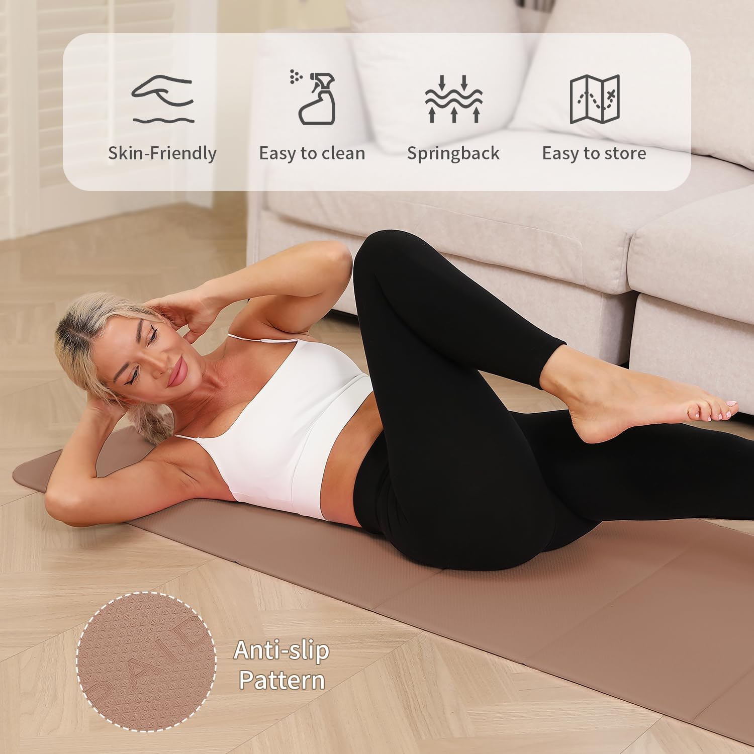 PAIDU Foldable Yoga Mat - 10mm Extra Thick, 75"26" Non-Slip Exercise Fitness Mat | SGS Eco-Certified, Portable for Yoga/Pilates/Studio/Home Workout